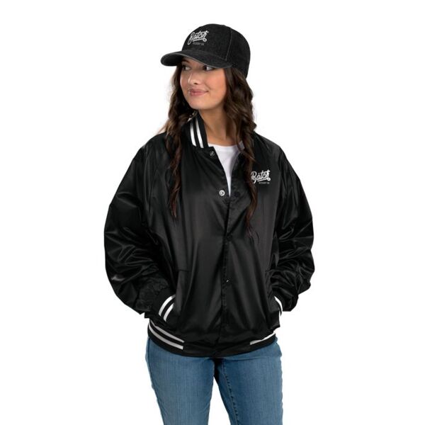 Satin Baseball Jacket/Striped Trim Thumbnail