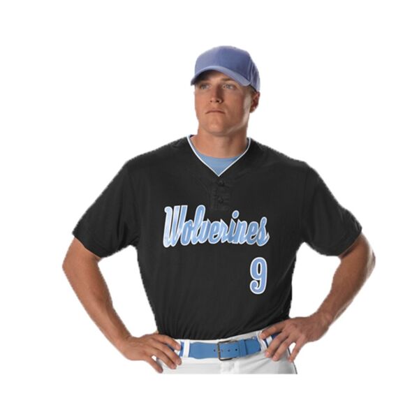 Two Button Mesh Baseball Jersey With Piping Thumbnail