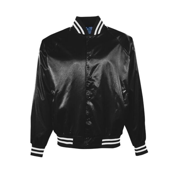 Satin Baseball Jacket Striped Trim Thumbnail