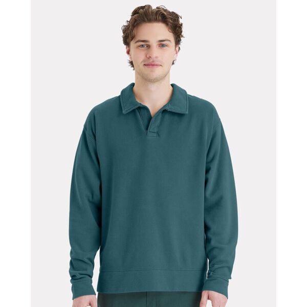 Garment-Dyed Polo Collar Sweatshirt Thumbnail