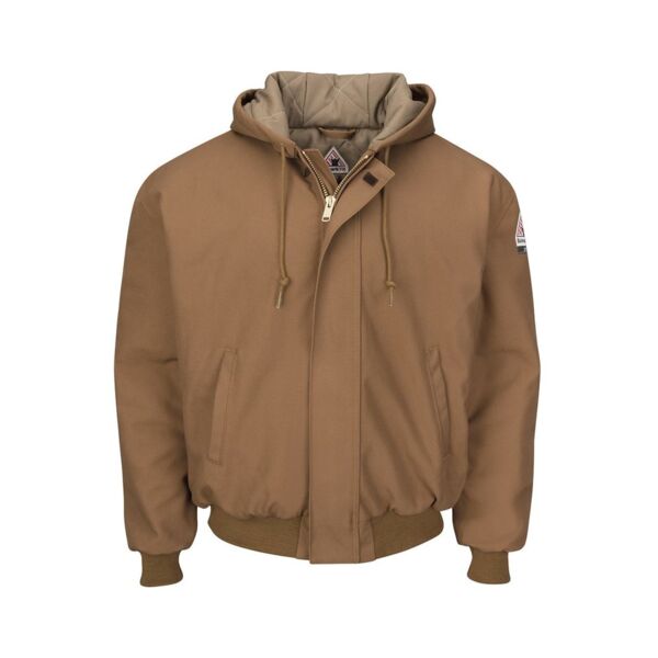 Insulated Brown Duck Hooded Jacket with Knit Trim Thumbnail