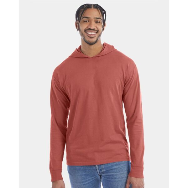 Garment-Dyed Jersey Hooded Long Sleeve T-Shirt Thumbnail